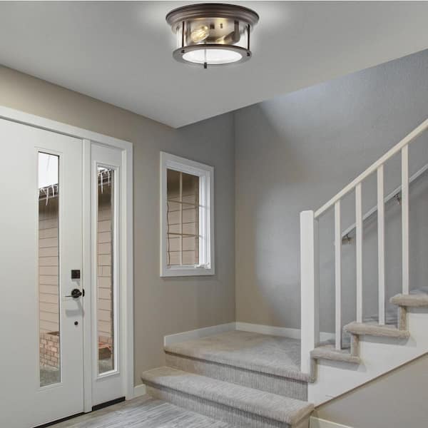 Lauren Oil Rubbed Bronze 13.25 in. Metal/Glass LED Flushmount