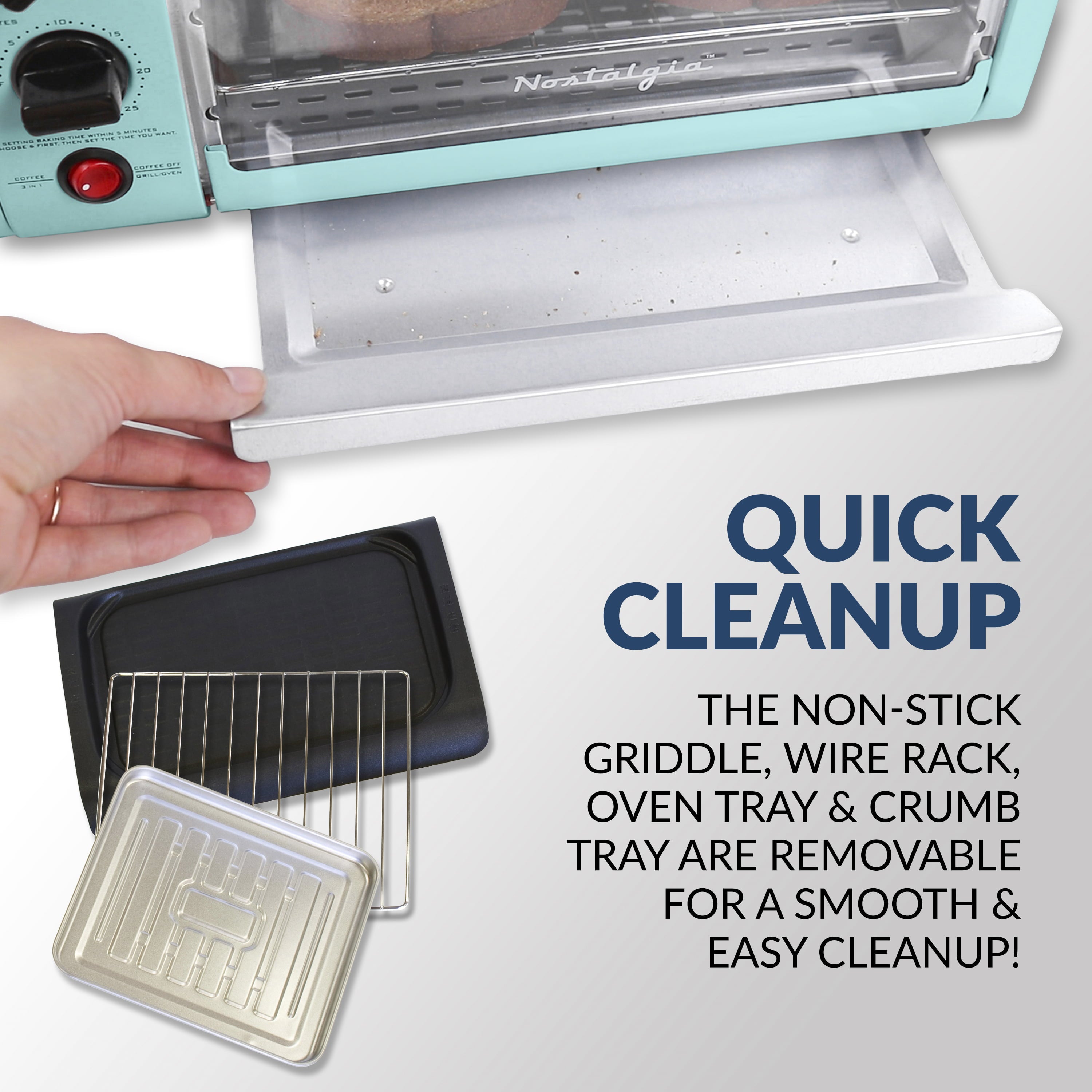 BST3AQ Retro 3-in-1 Family Size Electric Breakfast Station, Coffeemaker, Griddle, Toaster Oven - Aqua