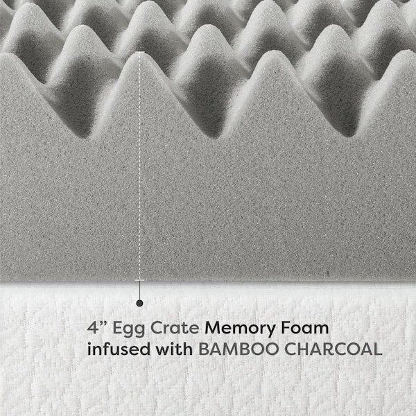 4 in. Twin Egg Crate Memory Foam Mattress Topper with Bamboo Charcoal Infusion