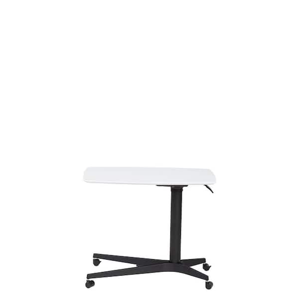 27.5 in. Rectangular White / Black Lift Table Laptop Desk with Locking Casters