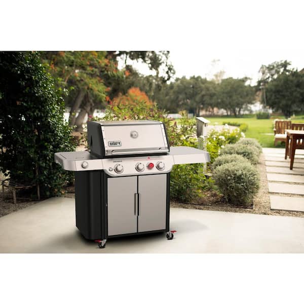 Genesis S-335 3-Burner Propane Gas Grill in Stainless Steel with Side Burner