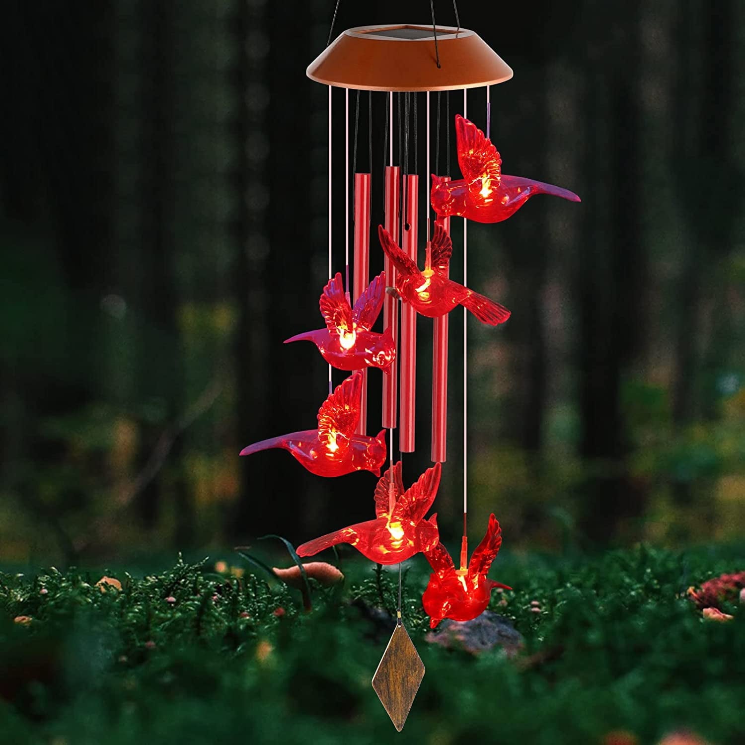 Kyoryuger Solar Cardinal hanging Wind Chimes, Solar Powered Cardinal LED Light,for Outdoor Indoor decor(Red Cardinal