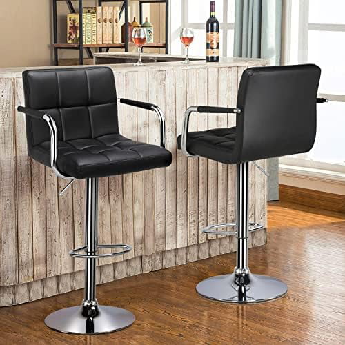 Bar Stools Adjustable Counter Stools Bar Chairs Synthetic Leather Modern Design Swivel Barstools Gas Lift Stools For Kitchen Counter 360 Degree Swivel Seat Top, Set Of 2 Black
