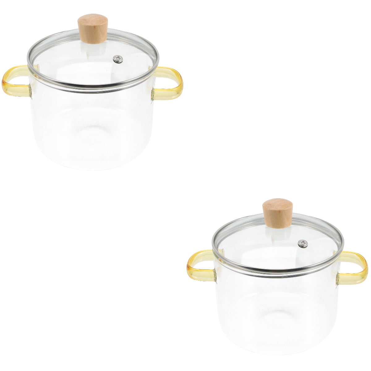 Homemaxs 2pcs Clear Glass Stockpot with Lid and Double Ear Noodle Cooking Pot Ramen Pot Glass Cookware