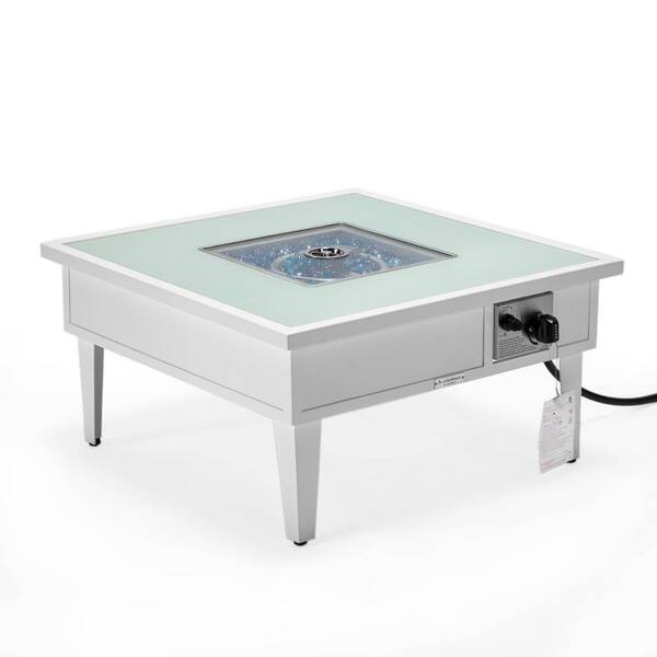 Walbrooke Modern White Patio Square Fire Pit Table with Aluminum Frame