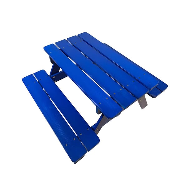 33.6 in. W x 29.9 in. D x 20.87 in. H Blue Wooden Picnic Table Children's Dining Table with Benches