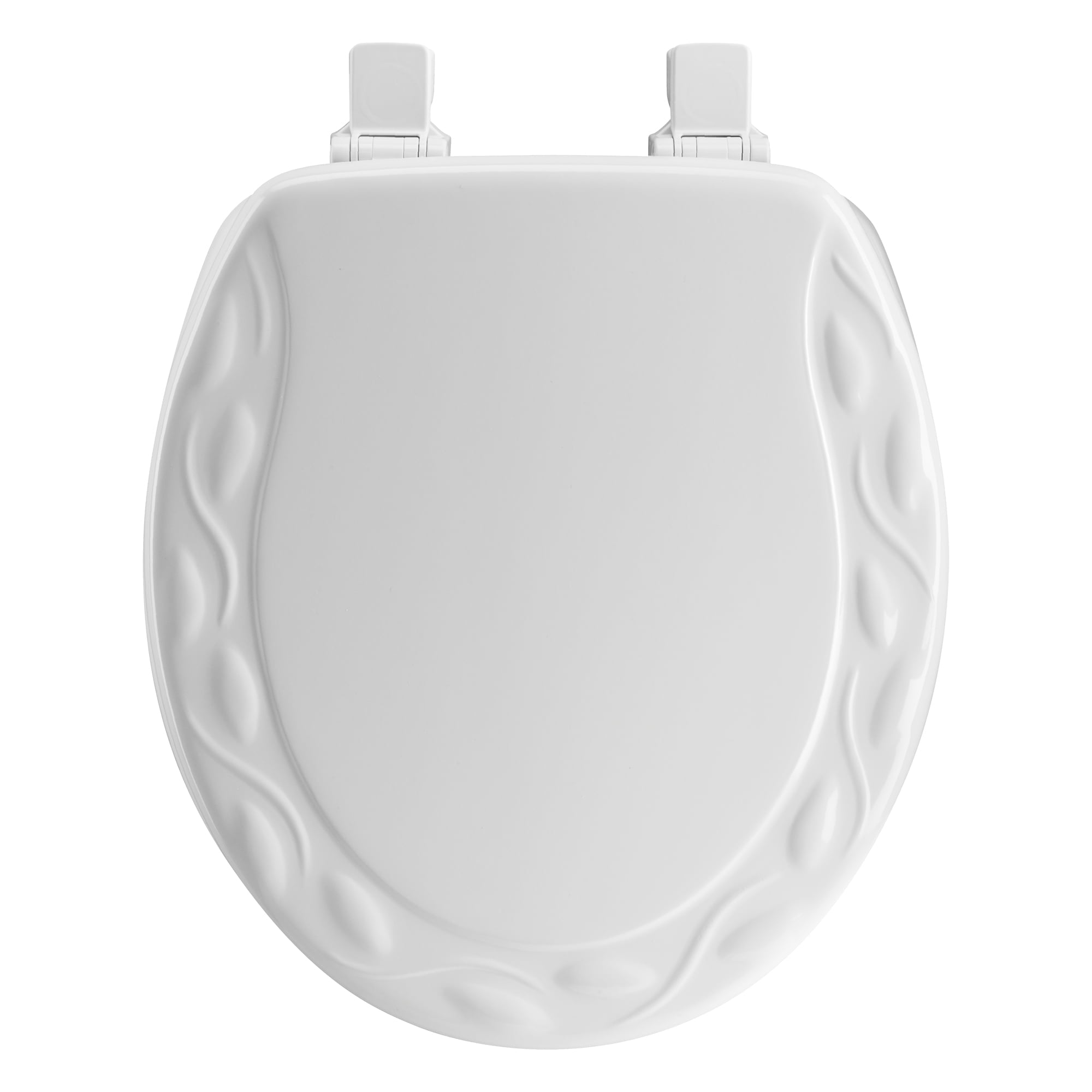 Mayfair Ivy Round Enameled Wood Toilet Seat in White with STA-TITE