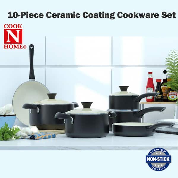 10-Piece Aluminum Nonstick Ceramic Coating Cookware Set in Black