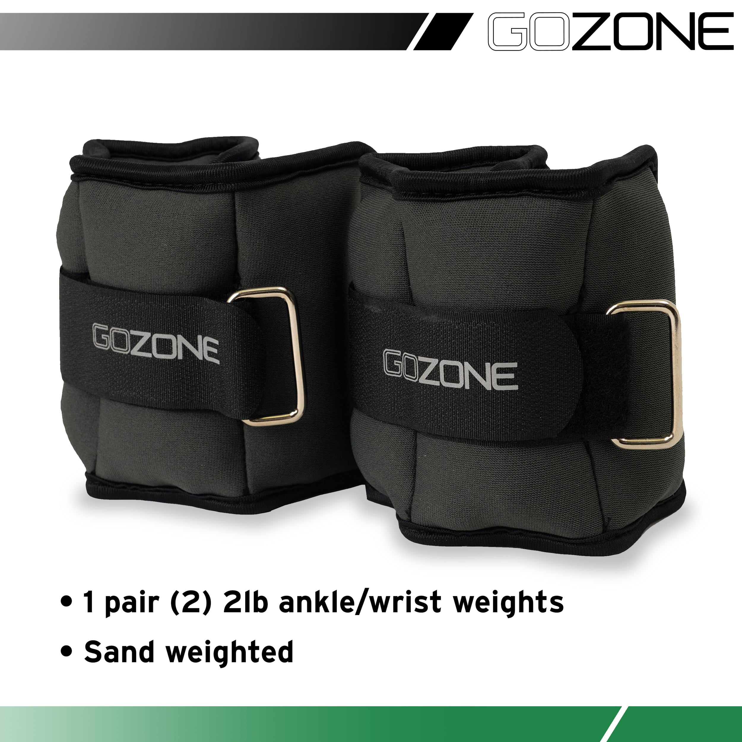 GoZone Pair of Adjustable Ankle or Wrist Weights 2lbs Each for Exercise, Black
