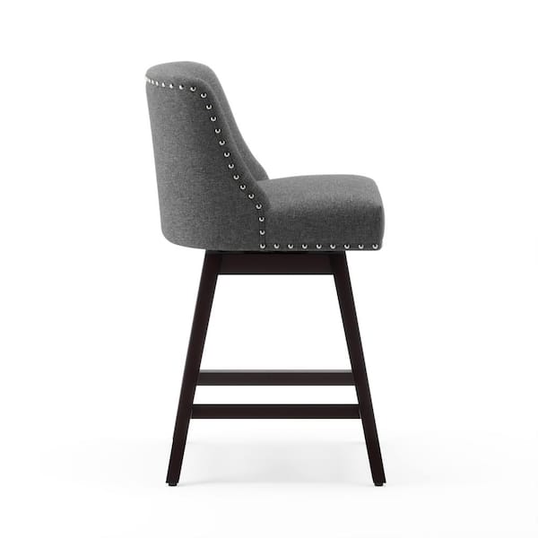 26 in. Wood 360 Free Swivel Upholstered Bar Stool with Back, Performance Fabric in Charcoal Gray (Set of 4)