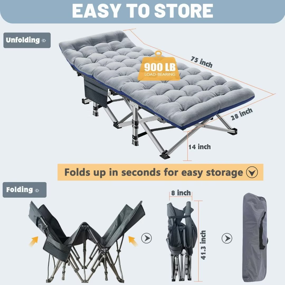 Docred Camping Cot Folding Camping Bed for Adults, Heavy Duty Collapsible Sleeping Bed, Travel Military Portable Cots Bed with Carry Bag & 2-Sided Mattress for Indoor & Outdoor Use