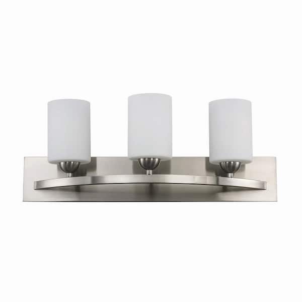 Moonlight 24-in. 3-Light Brushed Nickel Bathroom Vanity Light Fixture with Frosted Glass