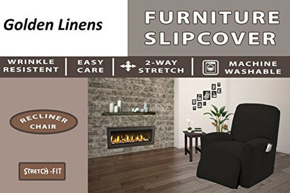 One piece Stretch Recliner Chair Furniture Slipcovers with Remote Pocket Fit most Recliner Chairs (Black)