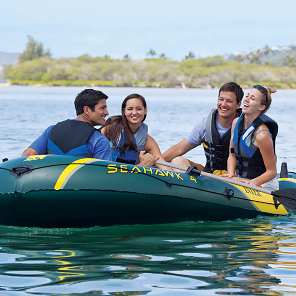 Intex Seahawk 4, 4 Person Inflatable Boat Raft Set with Oars & Air Pump