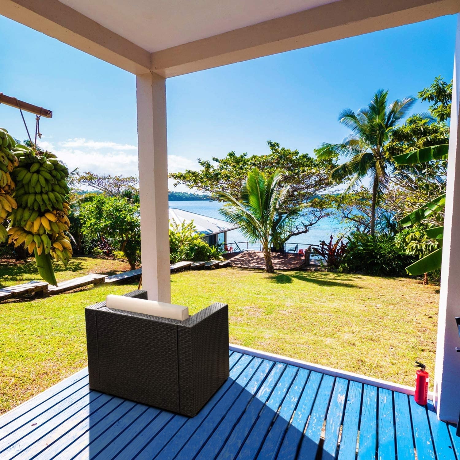 Devoko 1 Pieces Patio Furniture Sets All Weather Outdoor Sectional Sofa Manual Weaving Wicker Rattan Patio Set with Cushion, Beige