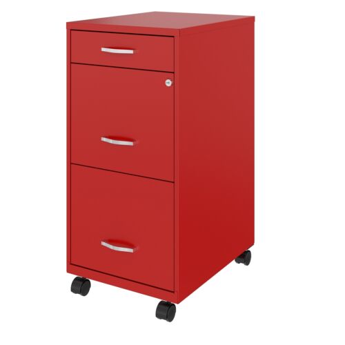 Space Solutions 18" Deep 3 Drawer Mobile Metal File Cabinet, Lava Red Letter