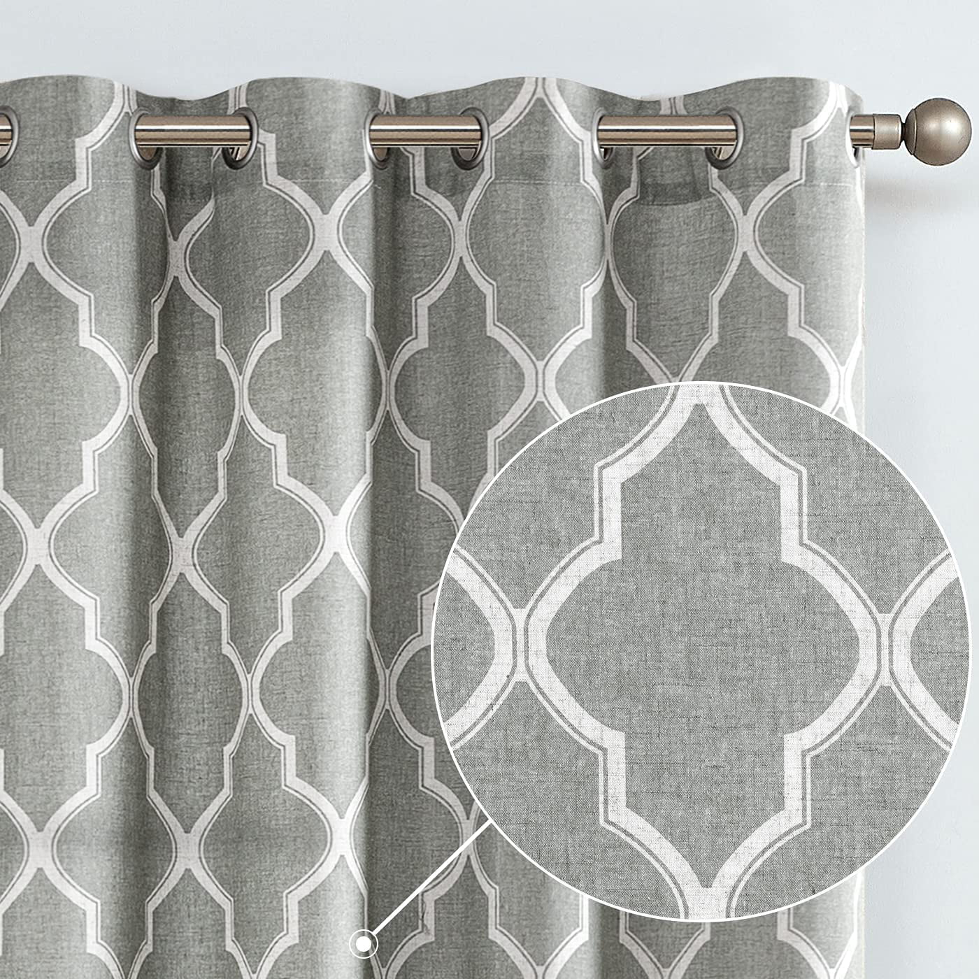 Curtainking Linen Curtains Moroccan Tile Print Drapes 95 inch Light Filtering Farmhouse Window Curtain for Living Room Bedroom Grommet 2 Panels Grey