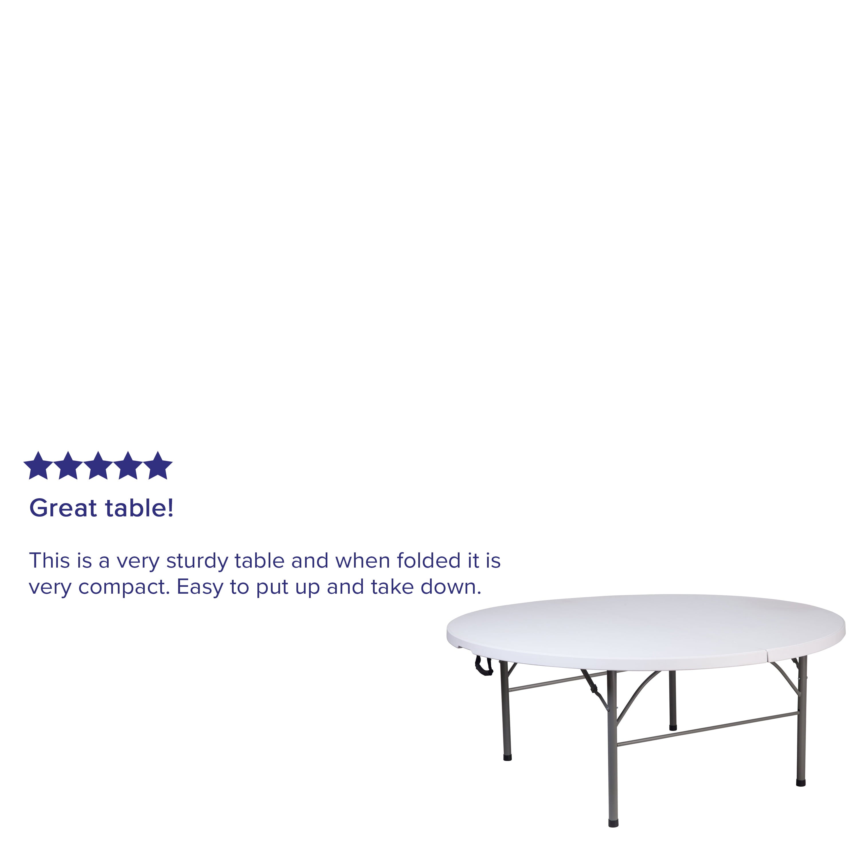 BizChair 5.89-Foot Round Bi-Fold Granite White Plastic Banquet and Event Folding Table with Carrying Handle