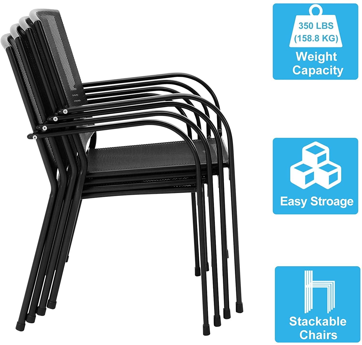 AECOJOY 5-Piece Patio Metal Dining Set with Round Table Dark Gray 4-Persons