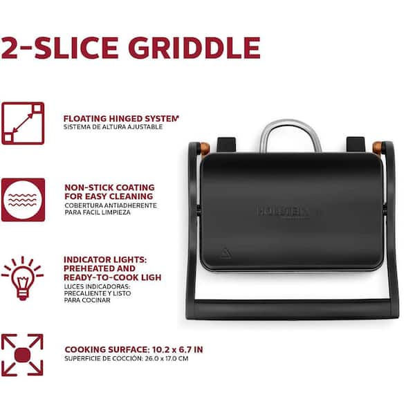 2-Slice Non-Stick Electric Griddle Panini Press Grill, 1000-Watt Heating Plate with Drip Tray and Floating Lid, Red