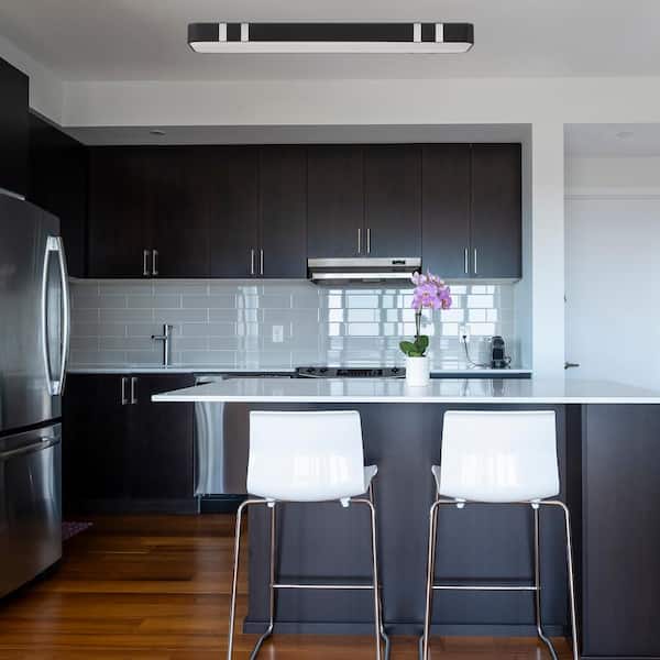 Eight 47 in. Matte Black with Brushed Nickel Accents Selectable LED CCT Modern Shaded Flush Mount Light