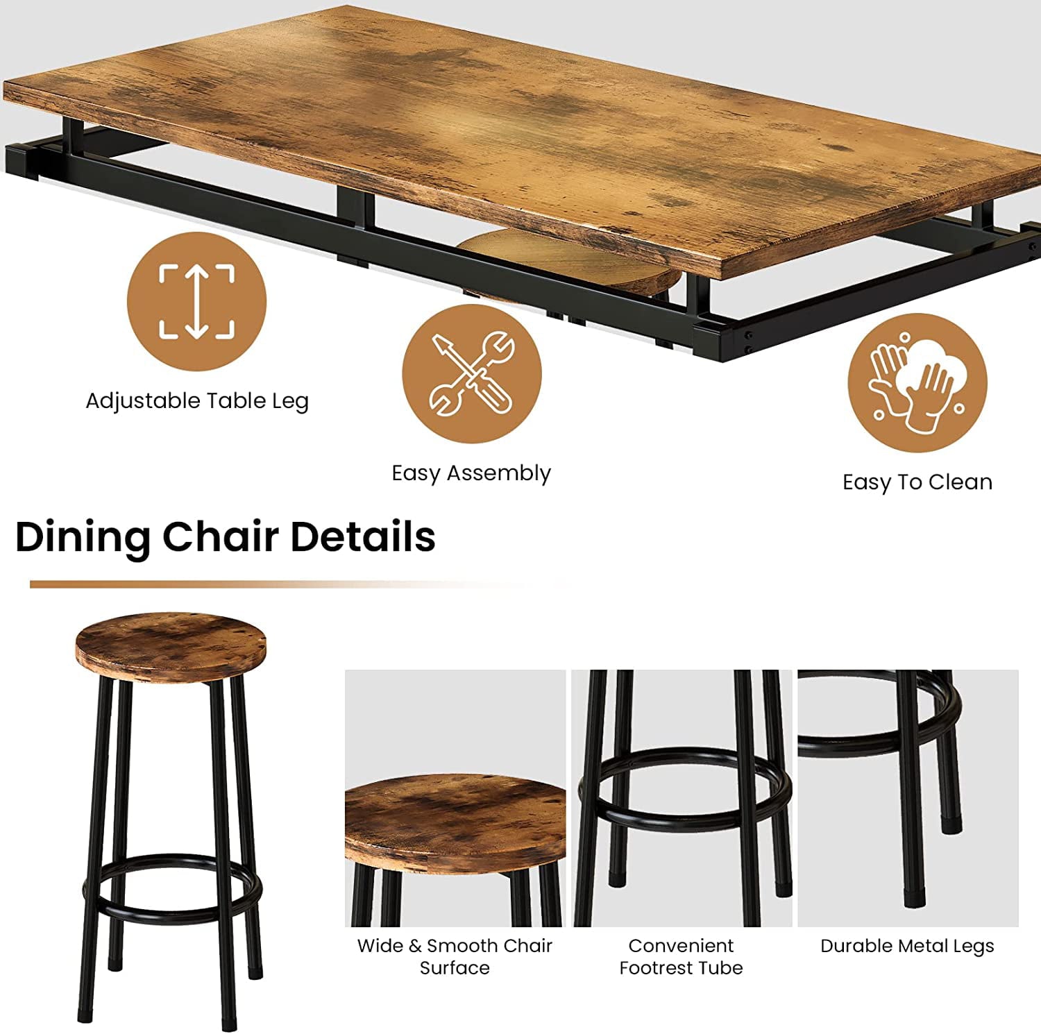 Recaceik Bar Dining Table Set for 4, Kitchen Bistro Table 34.6