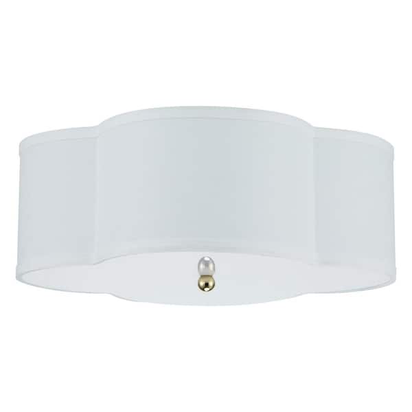 17 in. 2-Lights White Linen Flush Mount with Acrylic diffuser