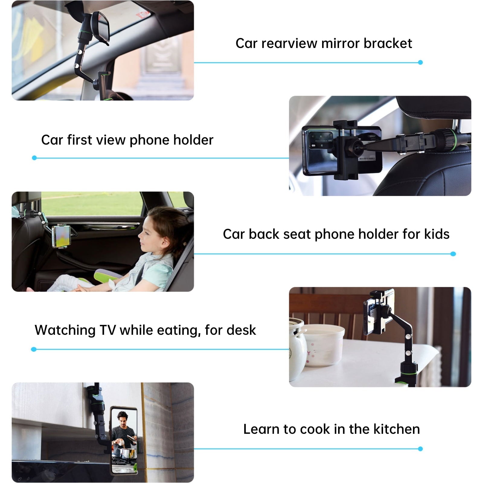 Car Phone Holder, TSV Cell Phone Mount for Rearview Mirror, Universal Phone Stand for Rear View Back Seat Compatible with iPhone 14 13 12 11 Pro Max Mini, Samsung