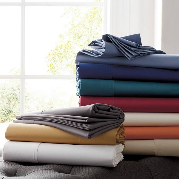 Company Cotton 4-Piece Creme Solid 300-Thread Count Wrinkle-Free Sateen King Sheet Set