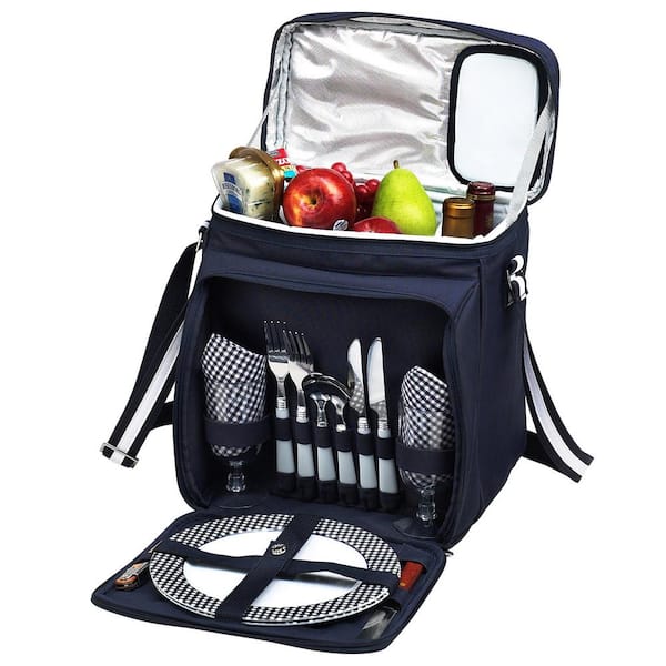 Picnic Basket and Cooler Equipped for 2 in Navy