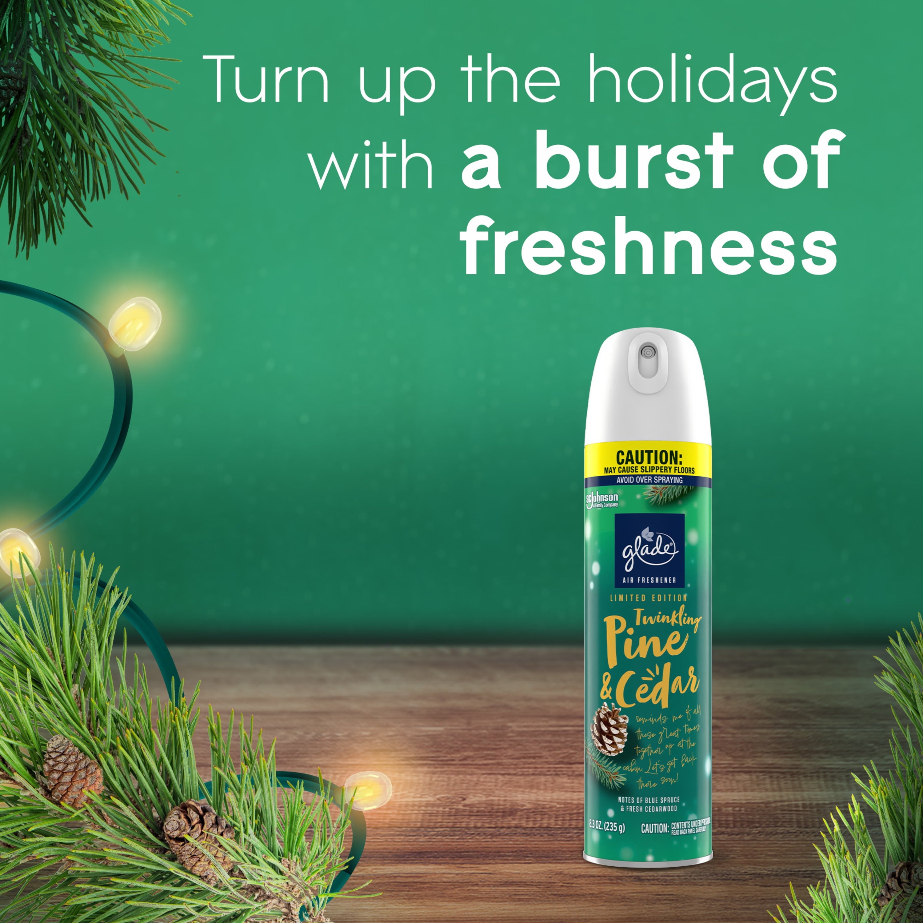 Glade Air Freshener, Aerosol Room Spray, Twinkling Pine & Cedar, 8.3 oz