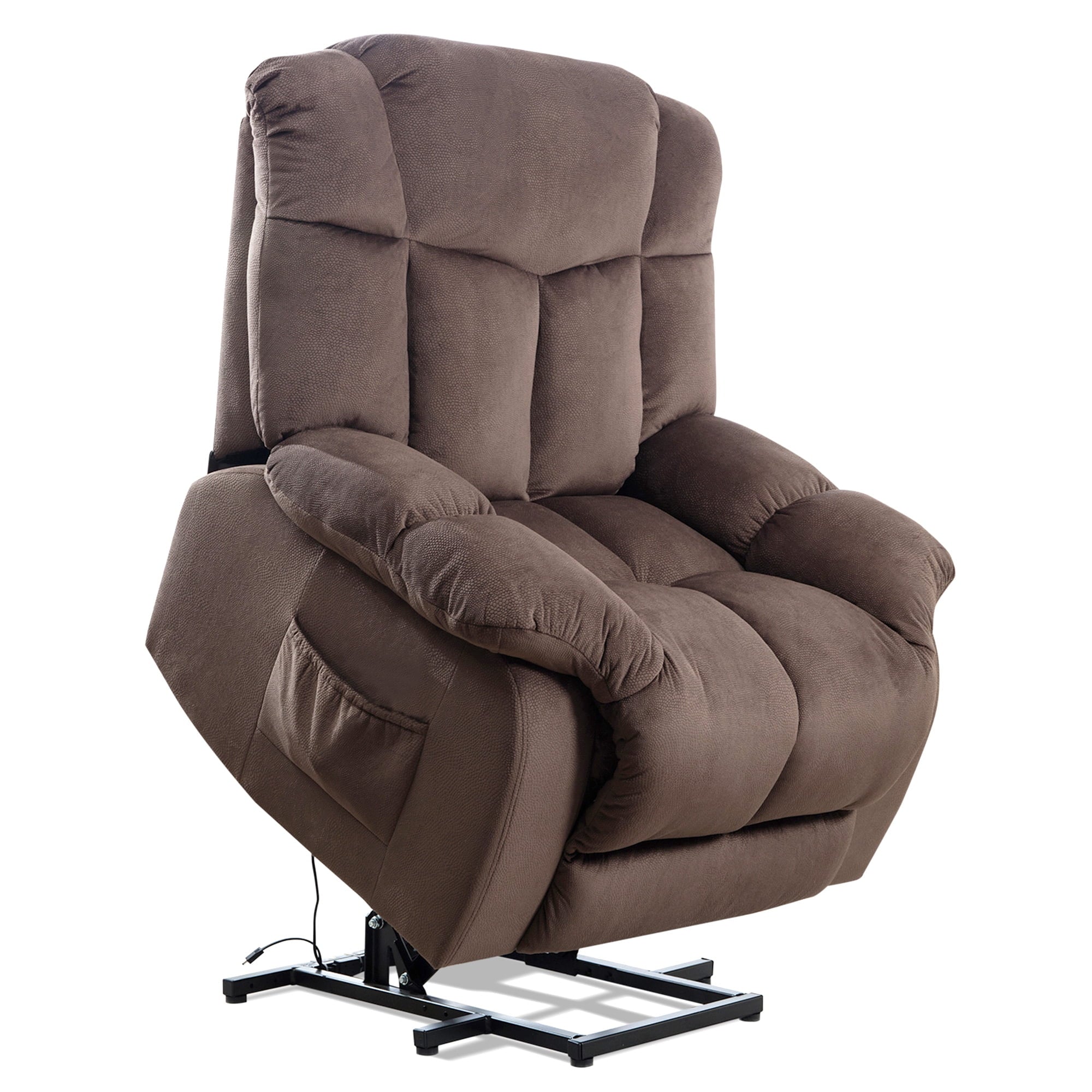 VANBER Lift Chair Recliners, Lazy Boy Power Lift Recliner Chair Big Man Recliner Sofa, Heavy Duty Electric Lift Chair with Remote Control and Side Pocket, Fabric Lift Chair, 300lbs Capacity, Coffee