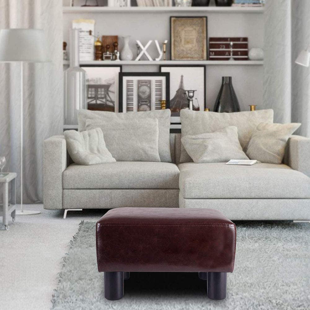 Modern Small Faux PU Leather Footstool Ottoman Footrest Stool Seat Chair Foot Stool,Brown-A