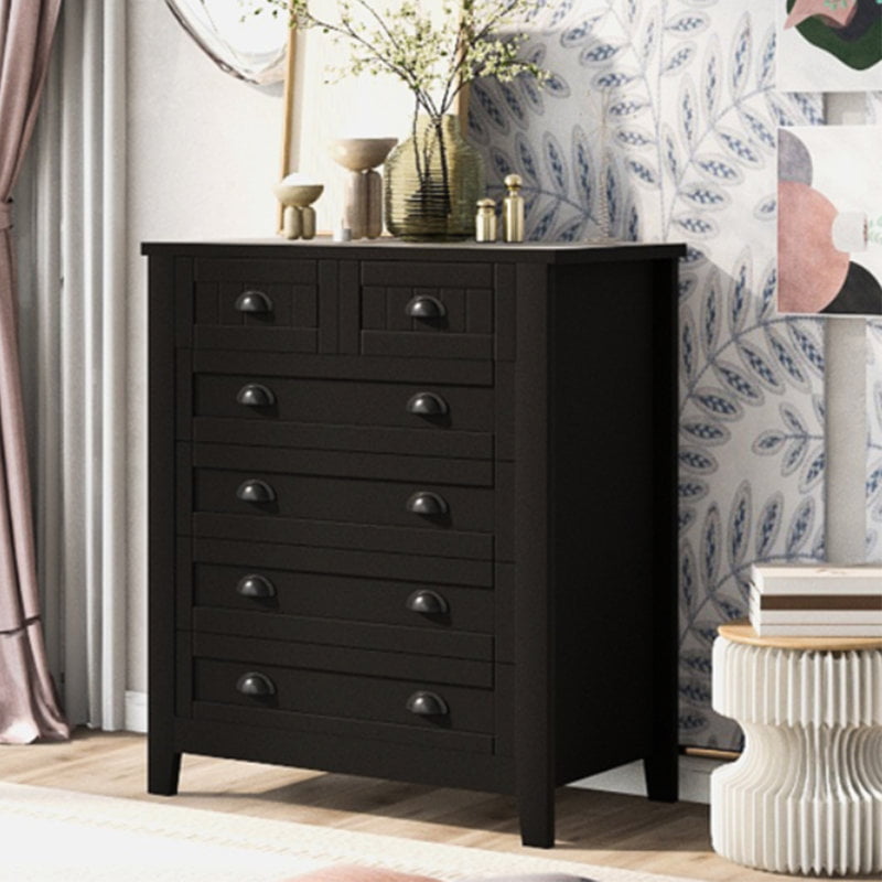 Chest of Dresser, 6 Drawer with Storage for Bedroom and Living Room, Black