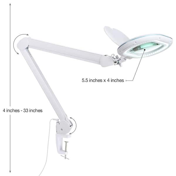 LightView Pro 33 in. White XL Magnifying LED Desk Lamp with 2.25x Magnifier Lighted Lens and Adjustable Clamp
