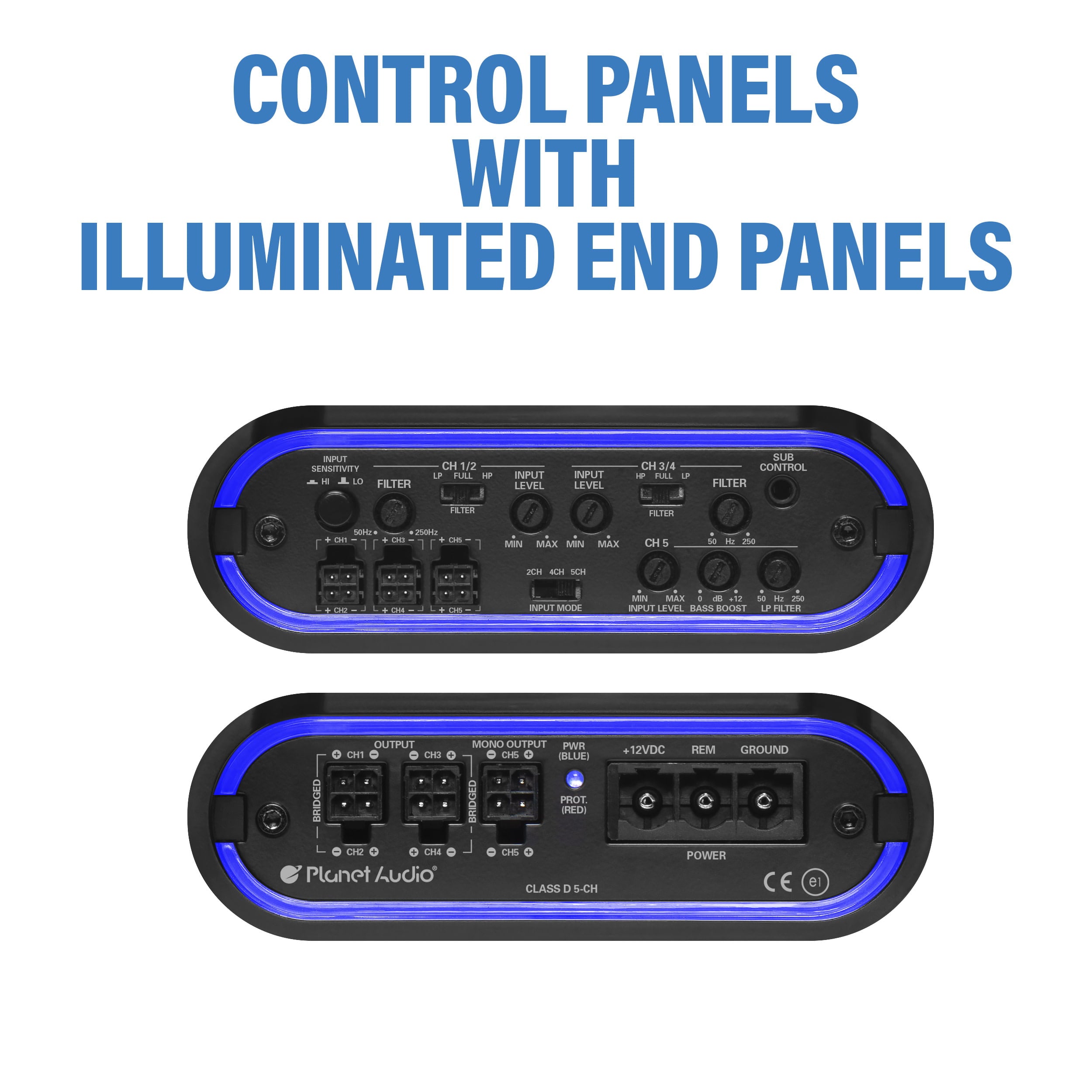 Planet Audio MB2200.5D Mini Bang Series Car Audio Amplifier - 2200 High Output, 5 Channel, Class D, 2 Ohm, Low/High Level Inputs, Low/High Pass Crossover, Full Range, Hook Up To Stereo and Subwoofer