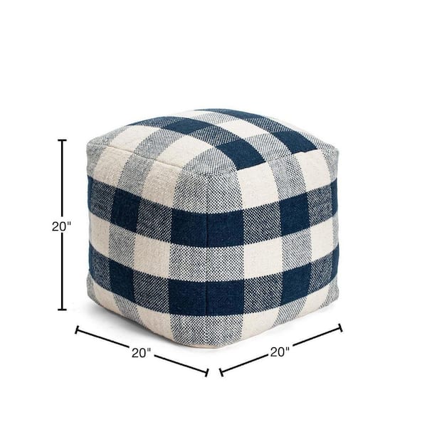 Midnight Sky 20 in. x 20 in. x 20 in. Ivory and Navy Pouf