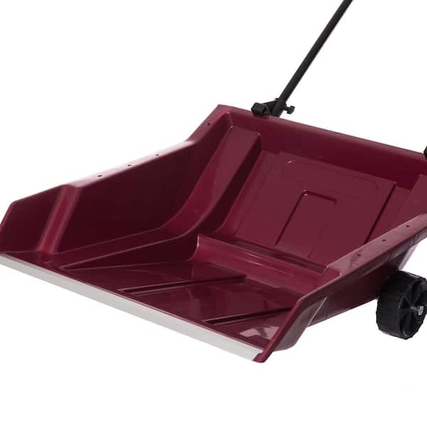 Heavy-Duty Snow Rolling Remover with Wheels and Wide Blade, Red