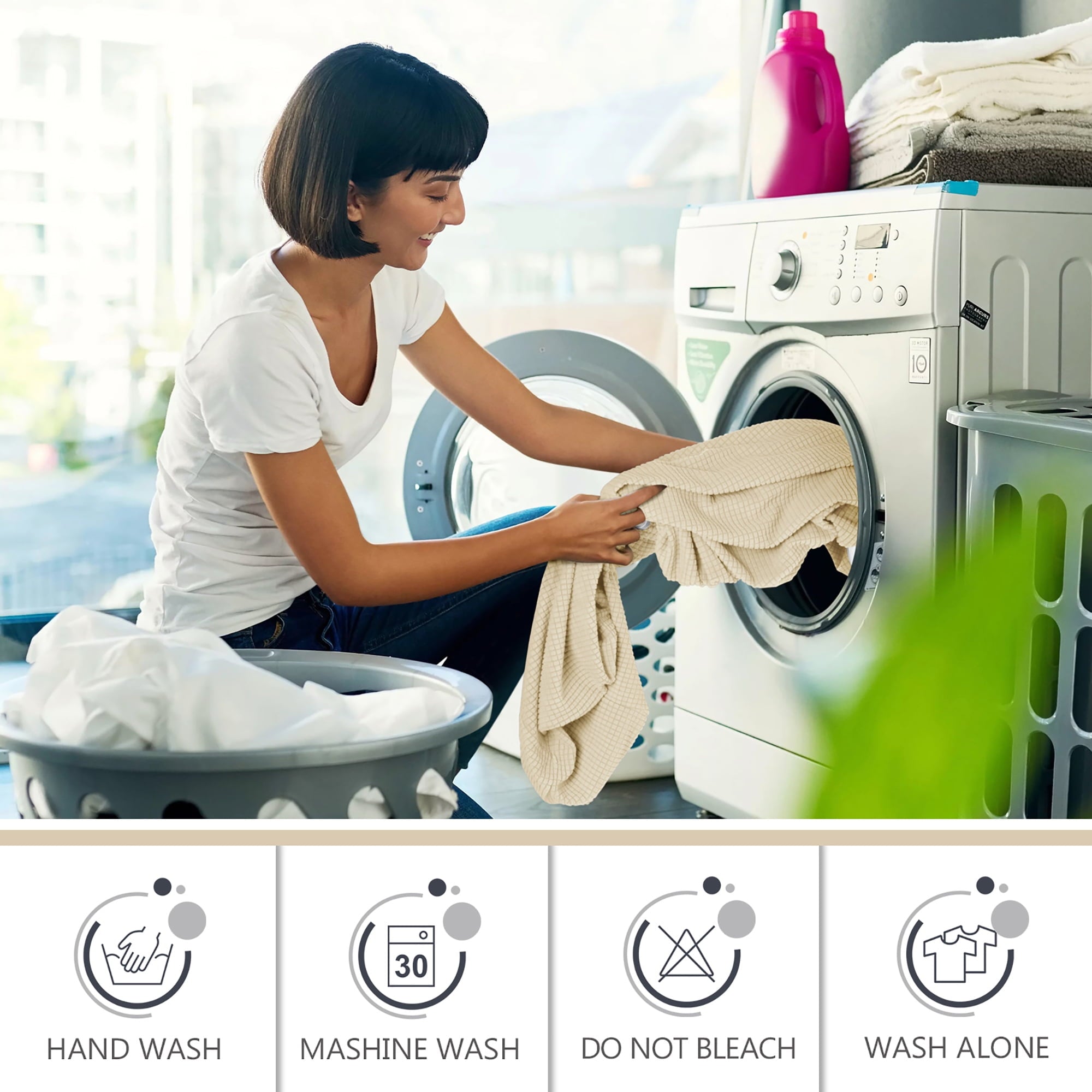 TAOCOCO Stretch Armchair Reclining Slipcovers, Solid Jacquard 4-Pieces Recliner Chair Covers Beige