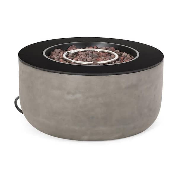 Delphine Light Gray and Black Circular Stone Fire Pit (No Tank Holder)