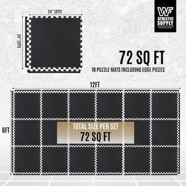 Black Carpet Texture Top 24 in. x 24 in. x 12 mm Interlocking Tiles for Home Gym Kids Room and Living Room (72 sq. ft.)