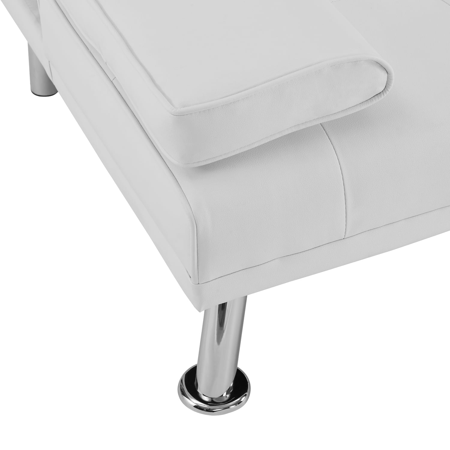 Futon Sofa with Armrest and Cupholders by Naomi Home-Color:White