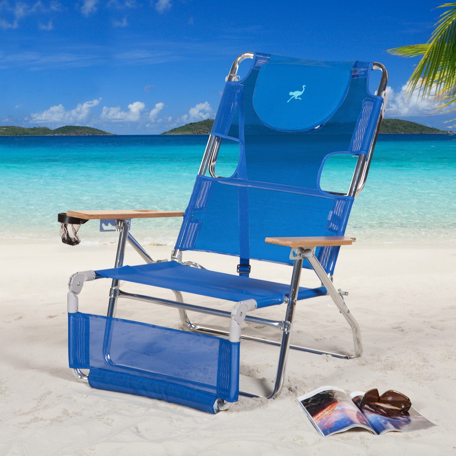 Ostrich 3 N 1 Lightweight Aluminum Frame 5 Position Reclining Beach Chair, Blue