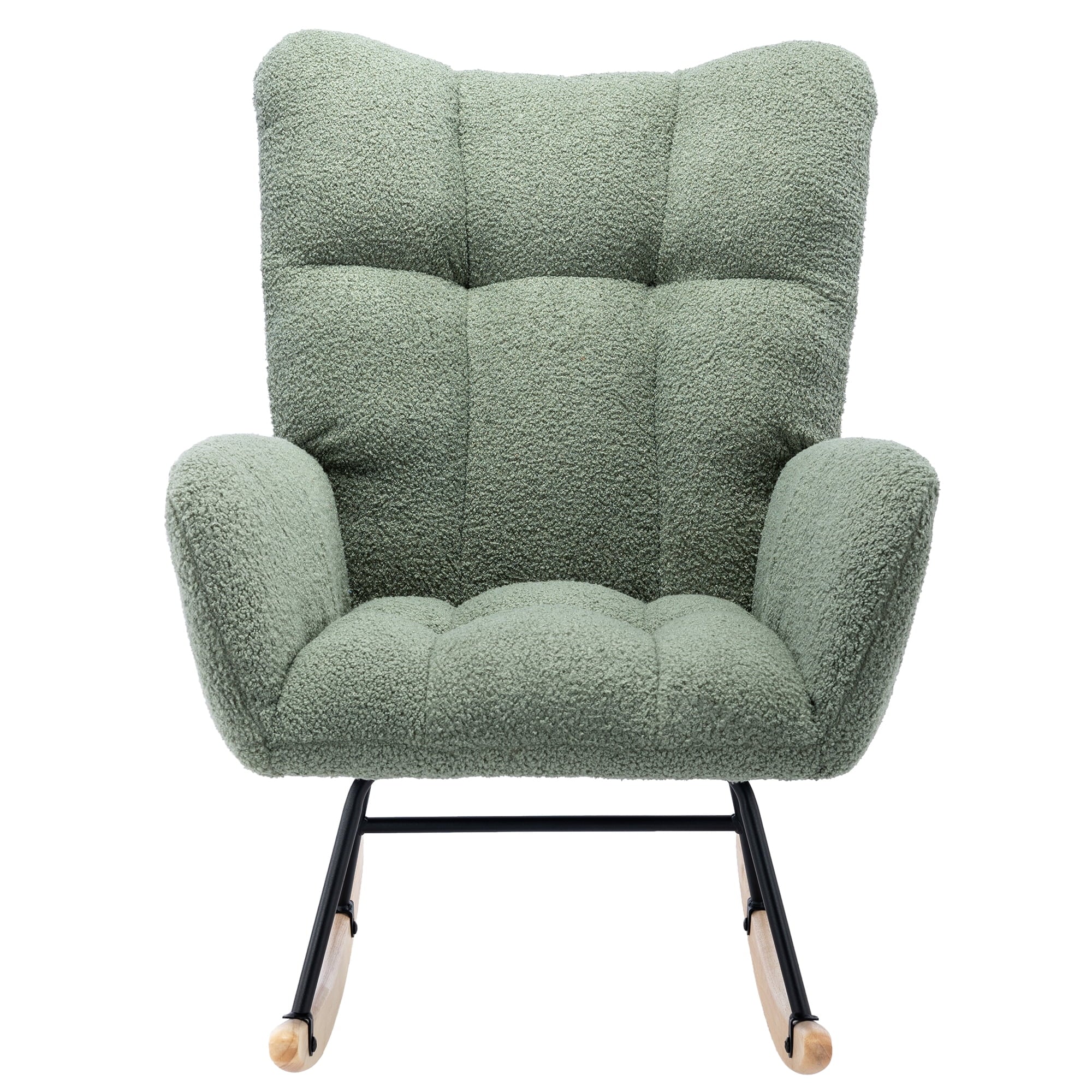 HONSIT Pink Nursery Rocking Chair, Teddy Fabric Upholstered Glider Rocker with High Backrest, Modern Rocking Accent Chairs Comfy Side Chair for Nursery, Bedroom, Living Room