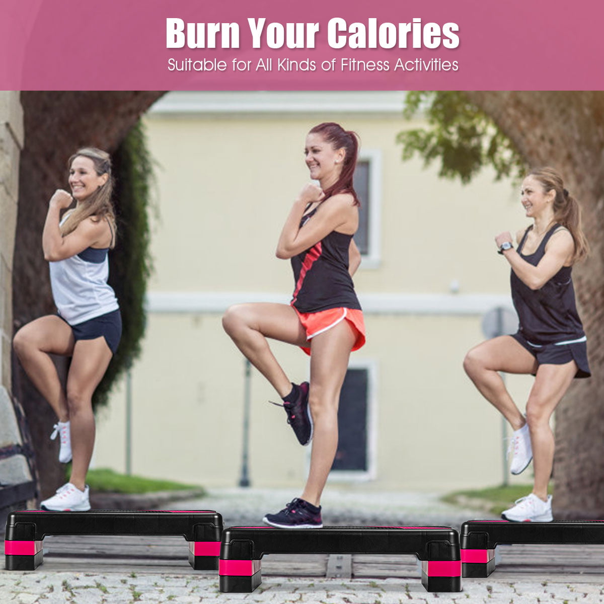 Costway 31'' Aerobic Exercise Stepper Cardio Trainer W/Riser Adjustable Height 4''- 6''- 8''