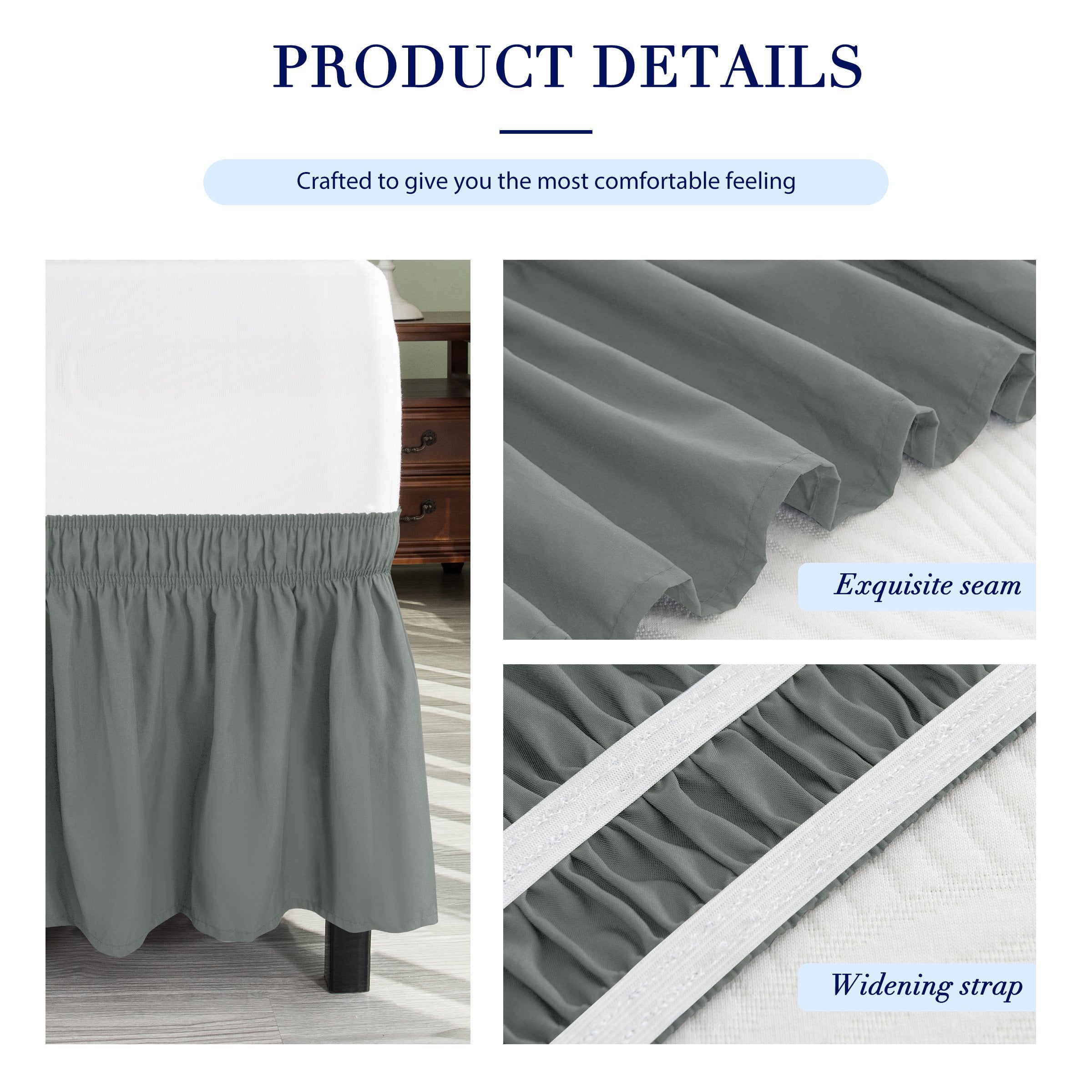 Subrtex Elastic Wrap Around Bed Skirt Dust Ruffle Smooth Soft Bed Frame Cover 15-inch Drop (Twin, Light Gray)