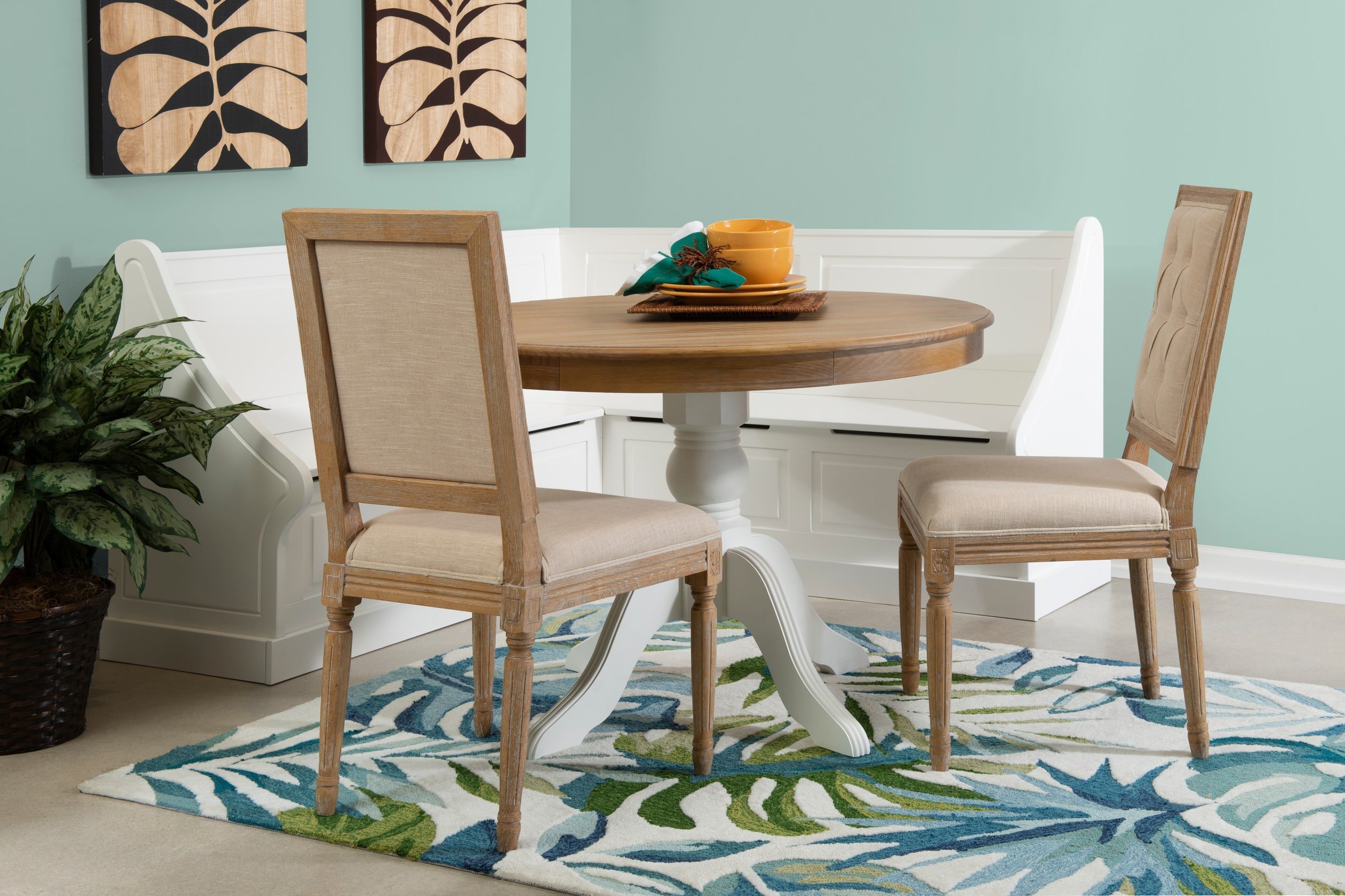 Linon Tobin  Pedestal Dining Table - Natural/White