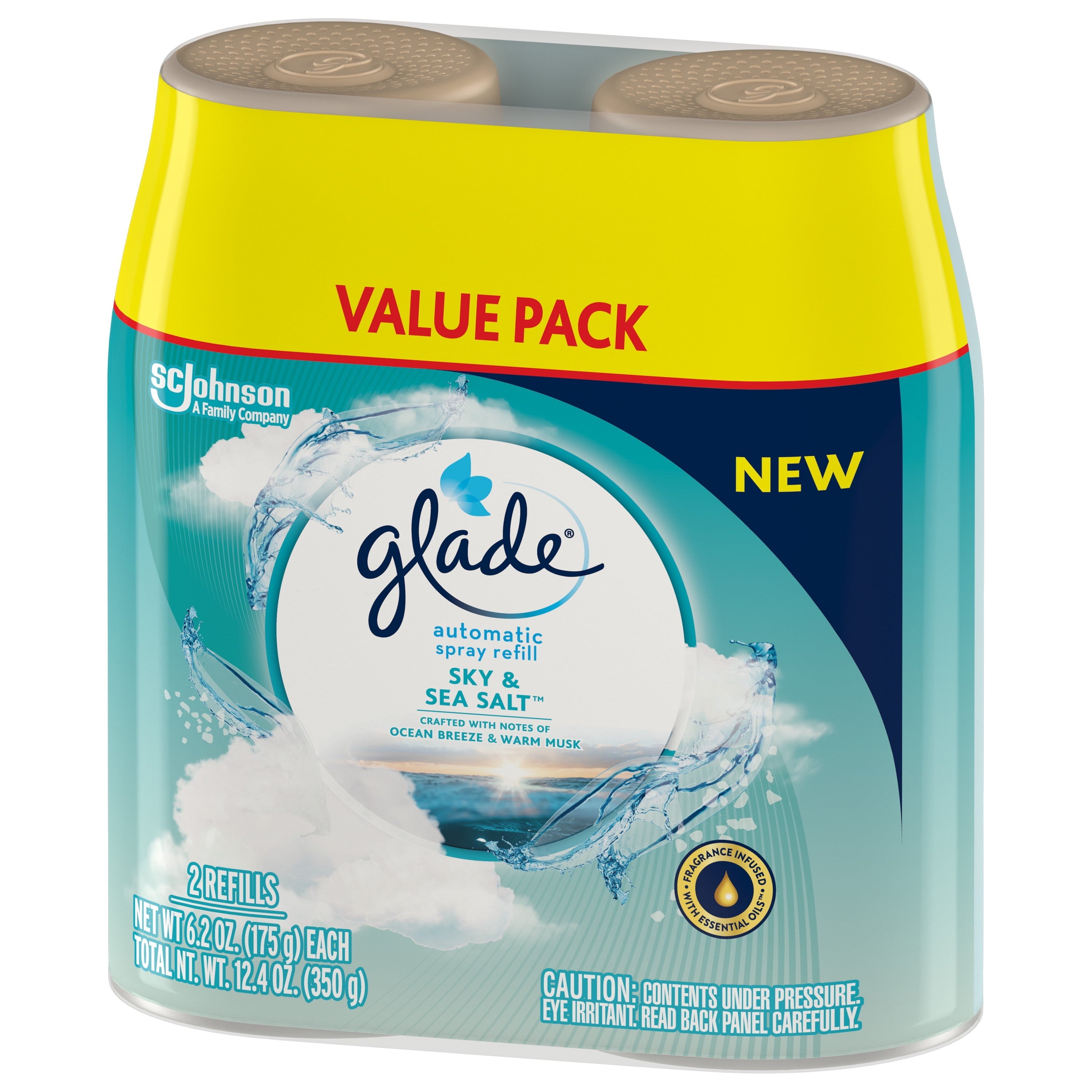 Glade Automatic Spray Refills, Air Freshener, Sky & Sea Salt, 6.2 Oz Each, Pack of 2