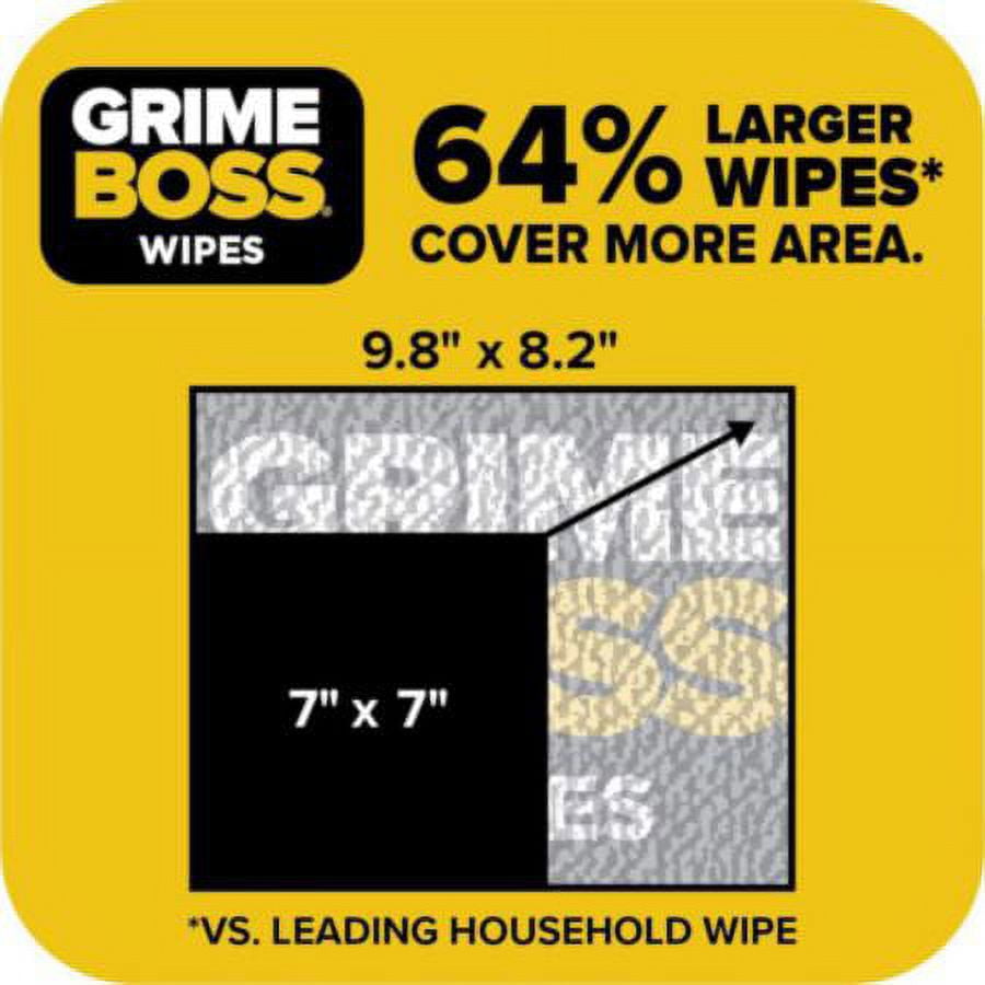 Grime Boss Heavy Duty Hand & Surface Wipes, Skin safe wet wipes, easily remove oil, grease and dirt, 60 pack
