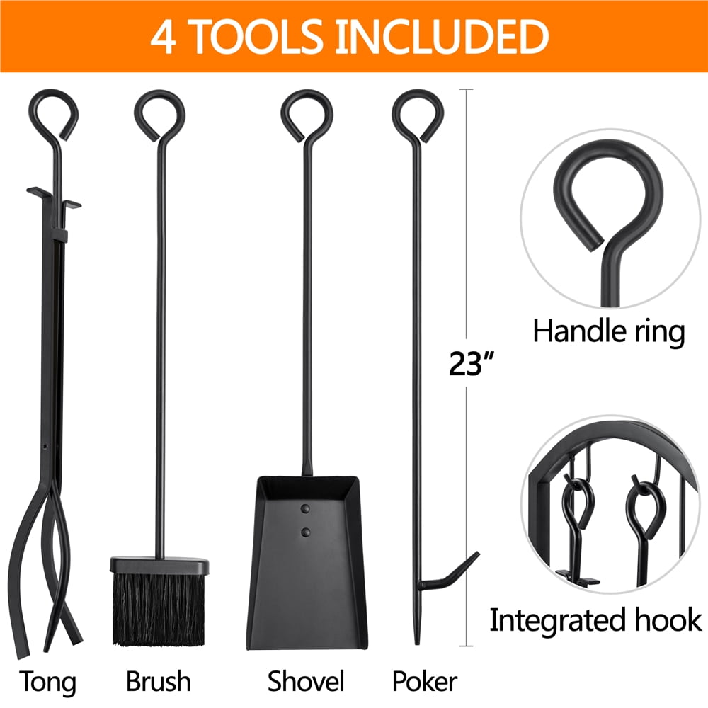 Easyfashion 2 Layer Metal Firewood Log Rack Hooks Set, Black